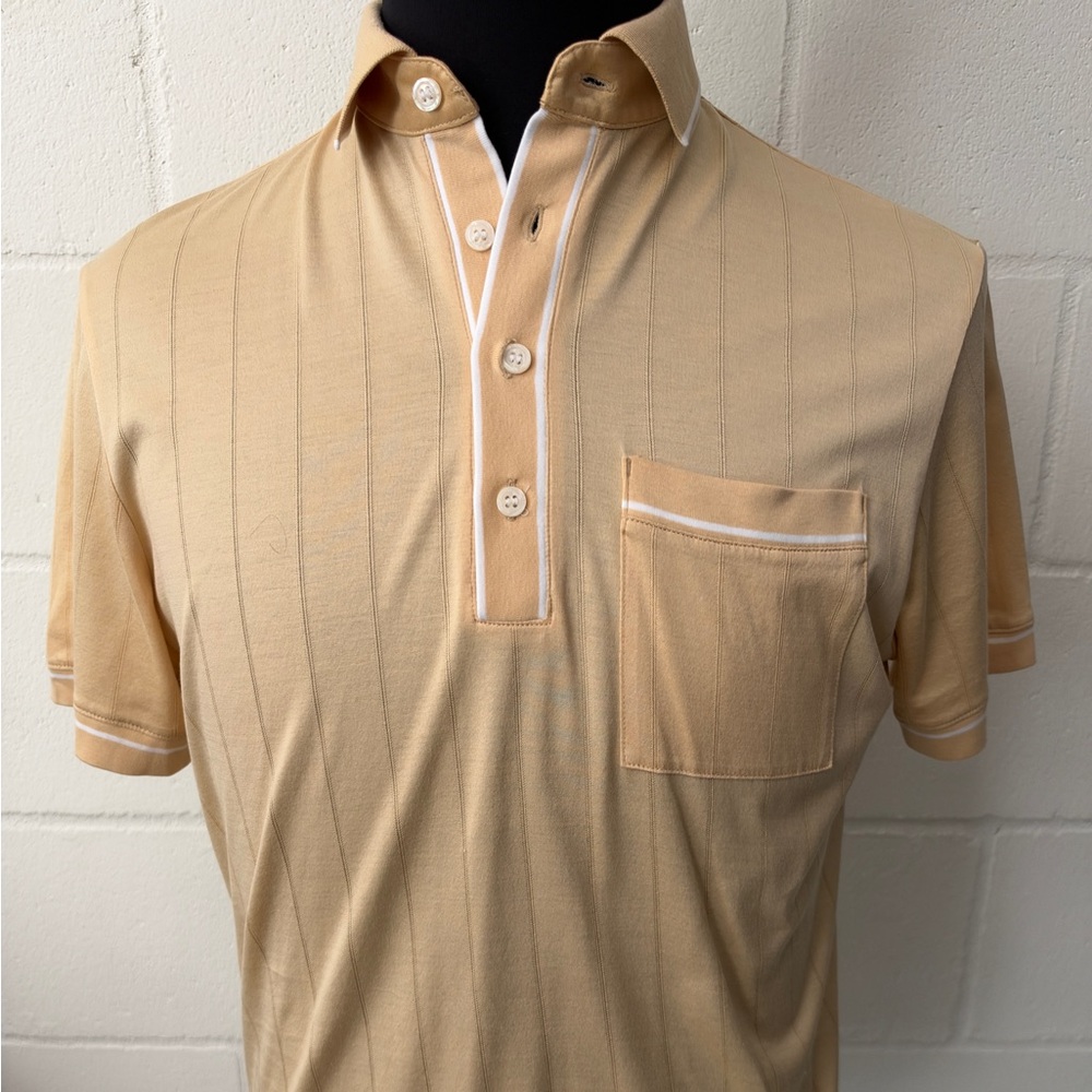 Murano Men's Tan Polo with Chest Pocket and Contrast Trim